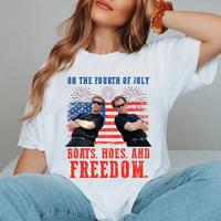 Boats and Hoes Funny shirt- 4th of July America tshirt, movie shirt , Short Sleeve Cotton Casual Tee Fabric Smooth