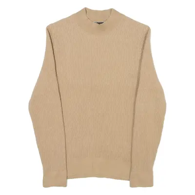 BOSS Mens Jumper Beige High Neck Waffle Knit S