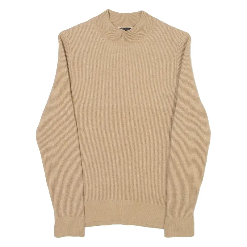 BOSS Mens Jumper Beige High Neck Waffle Knit S