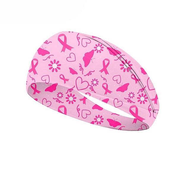 October Breast Cancer Pink Awareness Ribbon Printed Polyester Headbands