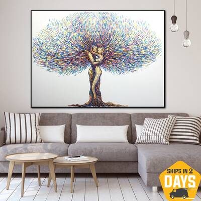 Original Tree Oil Painting Colorful Couple in Love Impasto Artwork Painting on Canvas for Home | KINDRED SPIRITS 30"x40&...