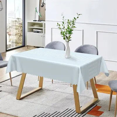Splicing Baby Blue White Plaid Rectangle Tablecloth - Aperturee