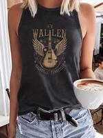 Women's Guitar Print Round Neck Tank Top, Casual Sleeveless Top for Summer, Ladies Clothes for Daily Wear, Clothing