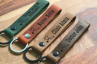 SLIM DOCTOR Personalized Keychain, Doctor Keyring, Medical Clinic Key tag, Name Tag, Cute Leather Keychain, Clinic Staff Keyc...
