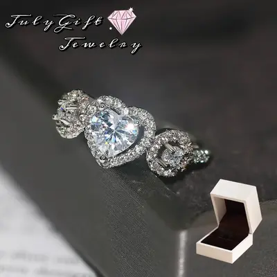 Heart Baguette Rings 5A+ Cubic Zirconia Iced Out Bling Promise Wedding Band Love Rings For Women Fashion