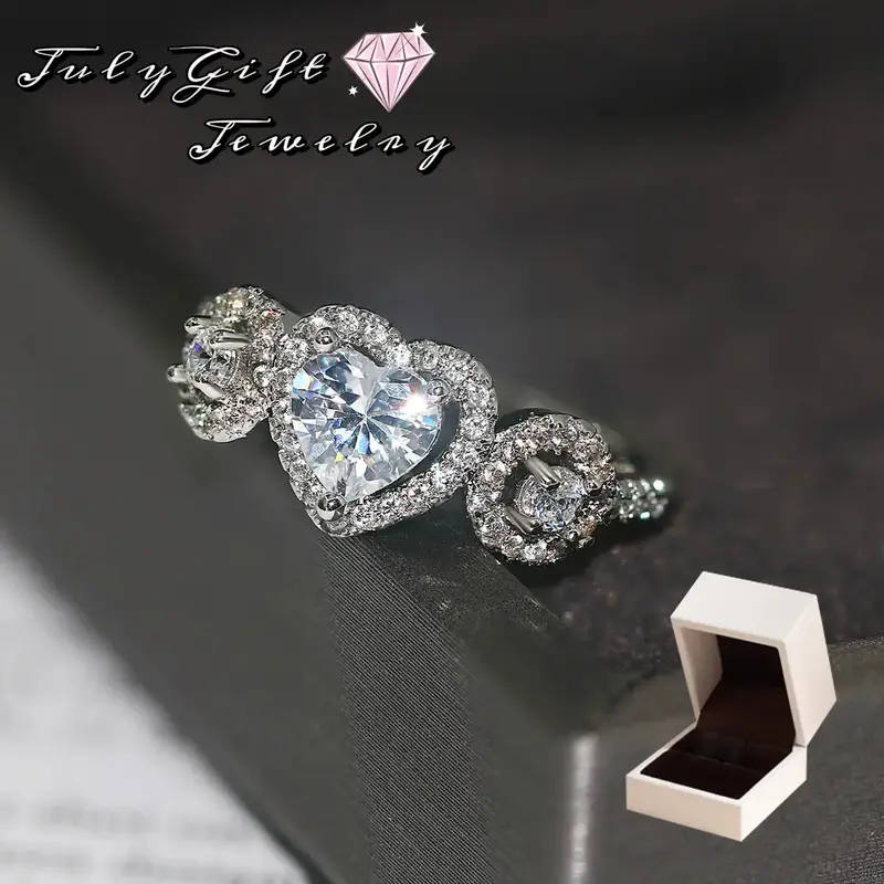 Heart Baguette Rings 5A+ Cubic Zirconia Iced Out Bling Promise Wedding Band Love Rings For Women Fashion