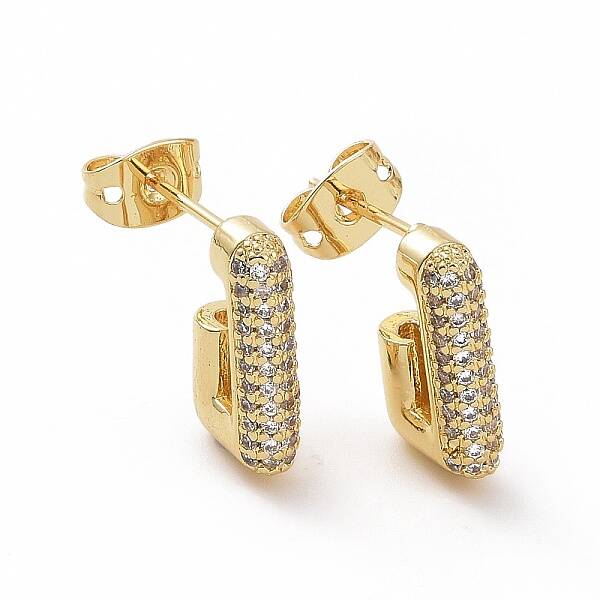Clear Cubic Zirconia Rectangle Stud Earrings