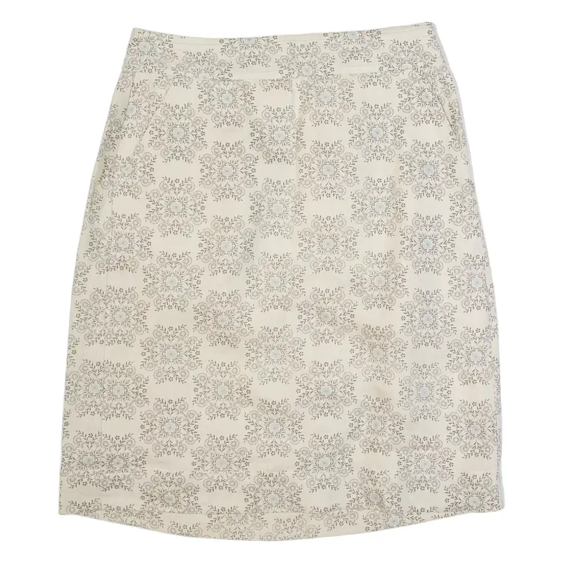 LAURA ASHLEY Womens Straight Skirt Cream Knee Length Linen Floral UK 8
