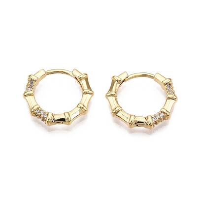 Ring with Bamboo Stick Cubic Zirconia Hoop Earrings