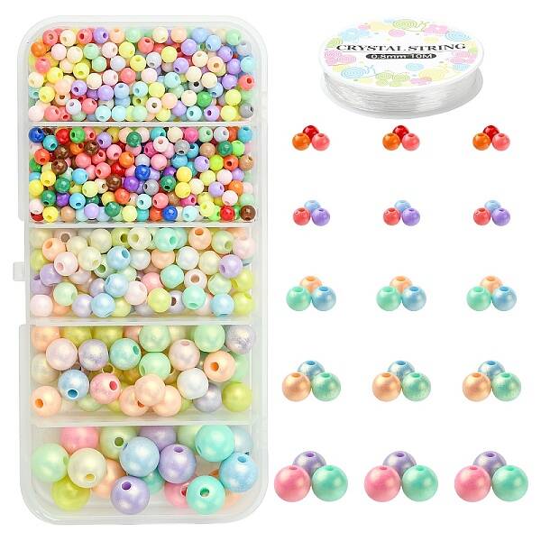 DIY Colorful Acrylic Round Beaded Stretch Bracelets