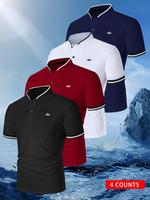 Men's Patchwork Geometric Print Polo Shirt, Regular Fit Casual Short Sleeve Top for Summer, Men's Clothes for Daily Wear