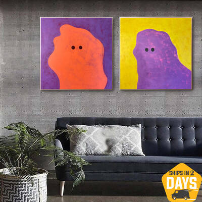 Large Abstract Colorful Diptych Paintings On Canvas Original Set Of 2 Modern Textured Ghost Wall Decor | GHOST PARTY 2P 40&qu...