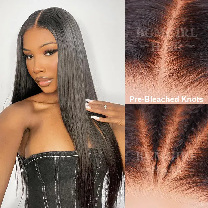 [email]Straight Pre-Bleached Knots Wear Go Wig 7x5 Lace Closure 250%