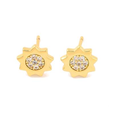 Brass Micro Pave Clear Cubic Zirconia Stud Earrings for Women