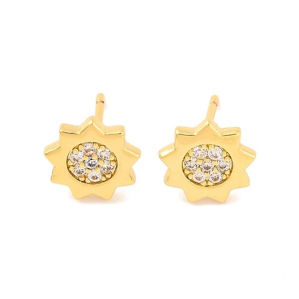 Brass Micro Pave Clear Cubic Zirconia Stud Earrings for Women