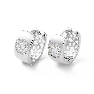 Brass Micro Pave Cubic Zirconia Hoop Earrings