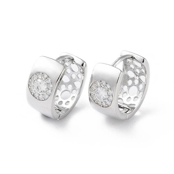 Brass Micro Pave Cubic Zirconia Hoop Earrings