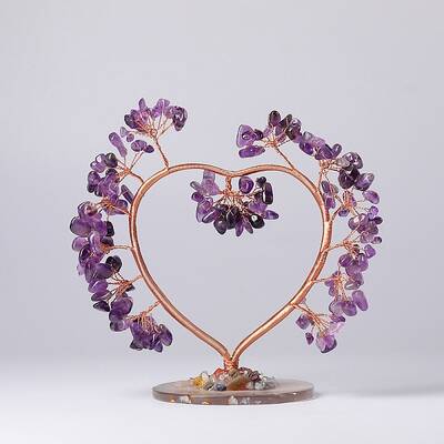 Natural Amethyst Chips Love Heart Tree Decorations
