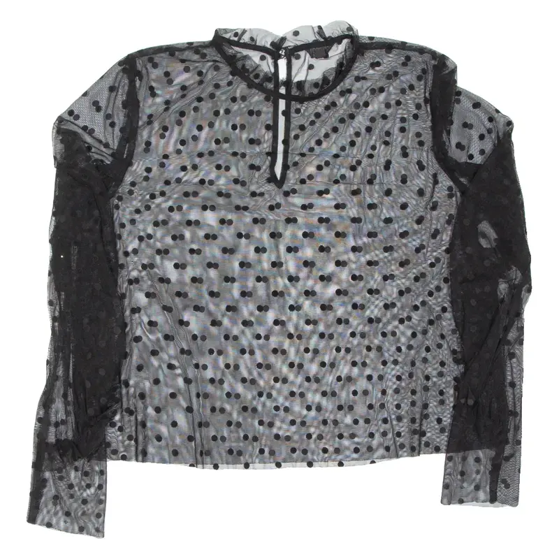 TOPSHOP Sheer Womens Printed Top Black Long Sleeve Spotted UK 16