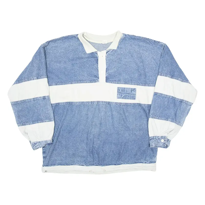 Mens Polo Shirt Blue Striped Long Sleeve 3XL