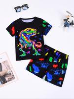 Toddler Boy's 2pcs Dinosaur & All Over Print Short Sleeve T-shirt Tee & Elastic Waist Shorts Loungewear Set, Casual Comfortab...