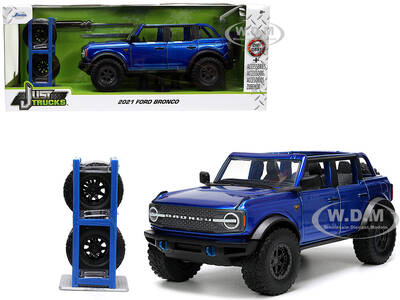 2021 Ford Bronco Open-Top Candy Blue Metallic with Extra Wheels Just Trucks Series 1/24 Diecast Model Car by Jada