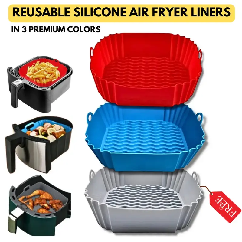 Square Silicone Air Fryer Liners, 3pcs 8.5 Inch Reusable Air Fryer Pot, Air Fryer Accessories - Air Fryer Inserts for 3.5 to ...