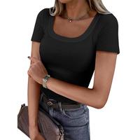ANRABESS Women's Short Sleeve Tops Casual Scoop Neck Ribbed Knit Slim Fitted Basic Tee Shirts 2025 Summer Trendy Skinny Shirt...