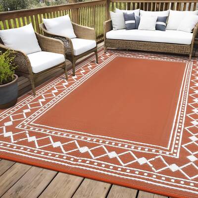 Garvee 9' × 18' Outdoor Rug, Waterproof Reversible Plastic Straw Patio Mat with Stakes, Lightweight Foldable RV Camping Rug ...