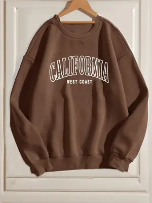 Women's Letter Print Drop Shoulder Sweatshirt, Loose Casual Crew Neck Long Sleeve Pullover For Fall & Winter, Women's Clothes...