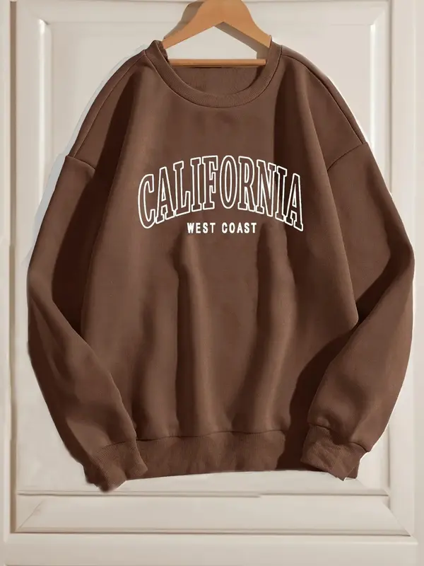 Women's Letter Print Drop Shoulder Sweatshirt, Loose Casual Crew Neck Long Sleeve Pullover For Fall & Winter, Women's Clothes...