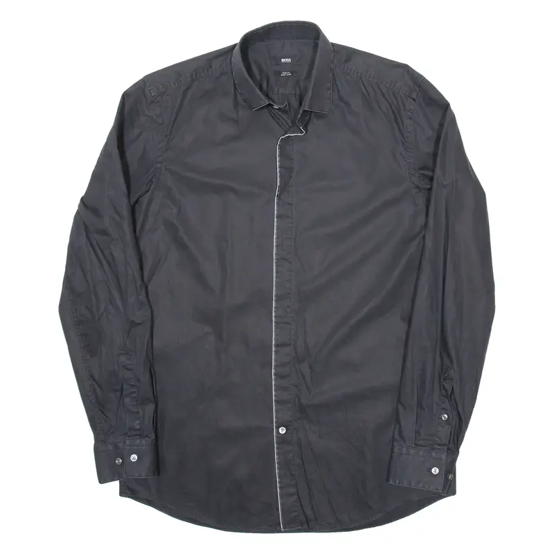 BOSS HUGO BOSS Mens Plain Shirt Black Long Sleeve M