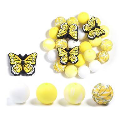 25Pcs Butterfly & Round Silicone Focal Beads