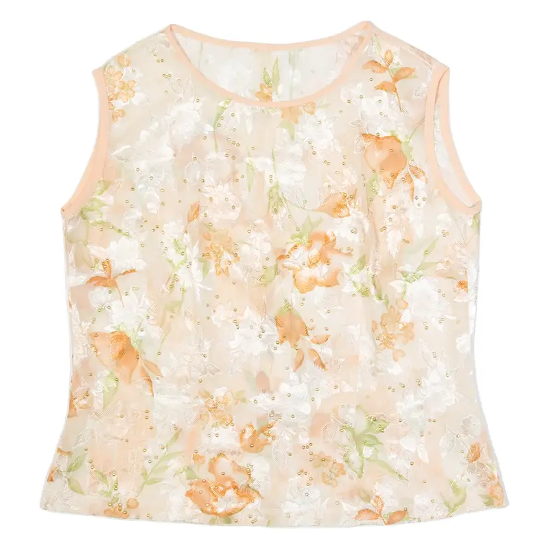 Womens Printed Vest Pink Sleeveless 90s Floral S