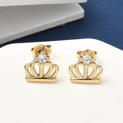 Brass Micro Pave Clear Cubic Zirconia Stud Earrings