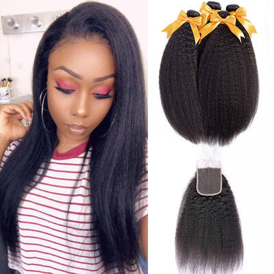 Kinky Straight Bundles With Closure Human Hair Extensions / BMGirl
