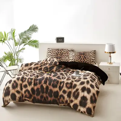 Leopard Print Bedding Set, 3 Counts/set Including 1 Count Duvet Cover & 2 Counts Pillowcase without Filler, Bedding Supplies ...