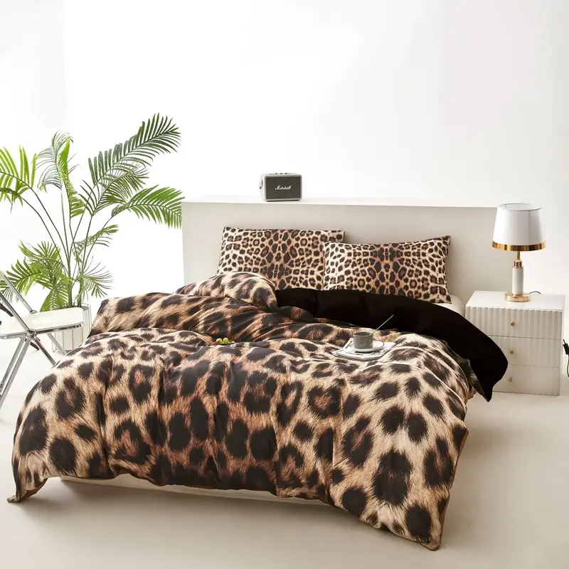 Leopard Print Bedding Set, 3 Counts/set Including 1 Count Duvet Cover & 2 Counts Pillowcase without Filler, Bedding Supplies ...
