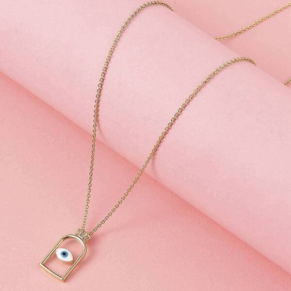 Arch with Evil Eye Brass Enamel Pendant Necklaces