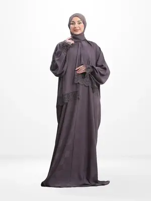 One-Piece Prayer Set Dress & Abaya with attached Hijab - Plaid Patterned Crepe Multi-Purpose Islamic prayer set