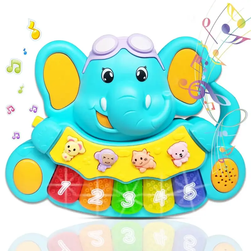 Random Color Elephant Design Musical Piano Toy, 1 Count Colorful Music Piano Toy with Sound and Light, Birthday Gift for Boys...