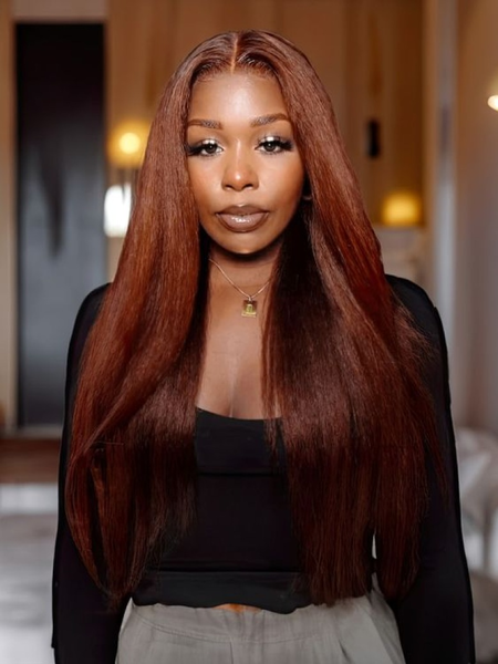 13x5 Lace Front Ginger Kinky Straight Wig Perfect Color For Deeper Skin-Tones