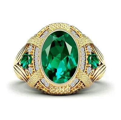 10K Gold Oval Cut Emerald & Diamond Wedding Band Best Gift for Birthday Anniversary Christmas Fathers Day