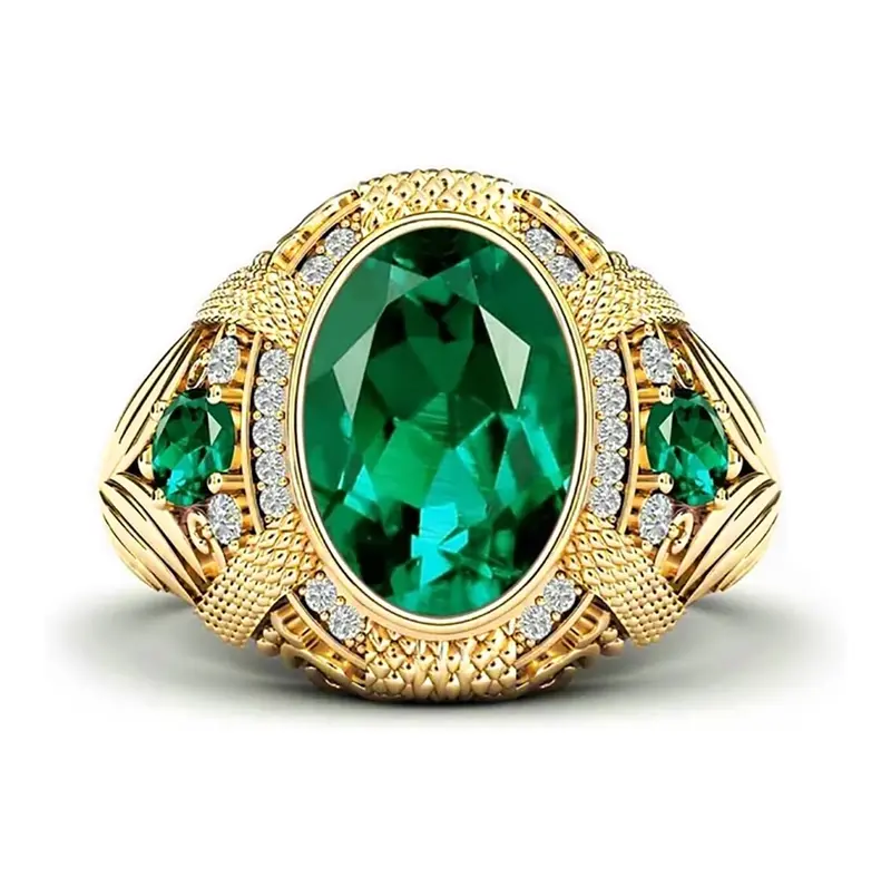 10K Gold Oval Cut Emerald & Diamond Wedding Band Best Gift for Birthday Anniversary Christmas Fathers Day