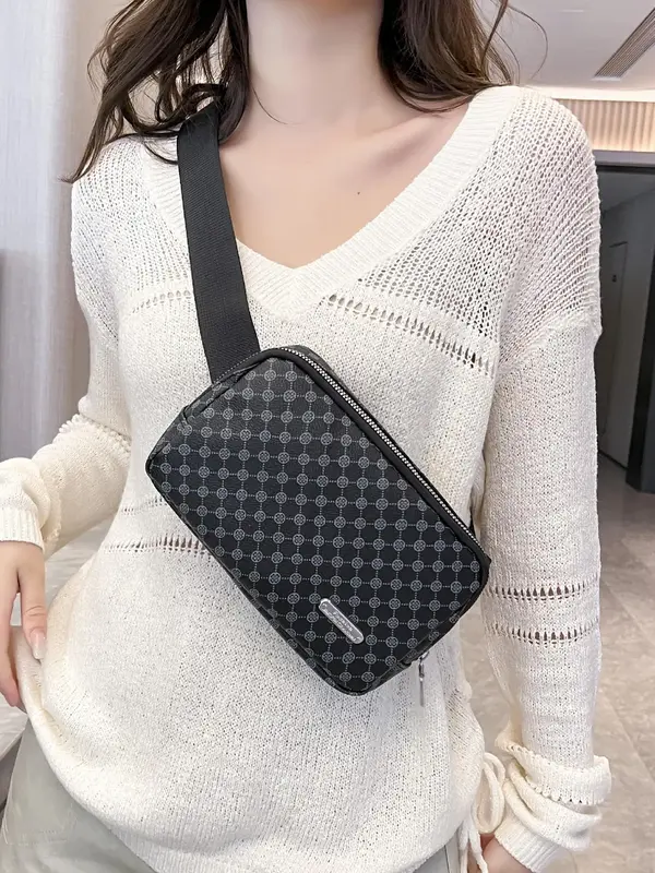 Women's Fashion Polka Dot Print Fanny Pack, Casual Solid Color Zipper Belt Bag for Daily Used, Lightweight Sporty Multi-pocke...