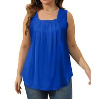 Plus Size Summer Tank Tops for Women Loose Fit Pleated Square Neck Sleeveless Tops Clothing Womenswear
