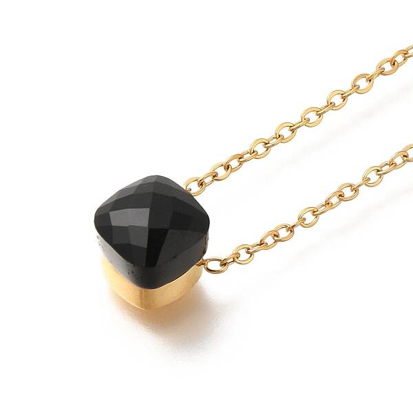 Ion Plating(IP) 304 Stainless Steel Pave Glass Square Pendant Cable Chain Necklaces for Women