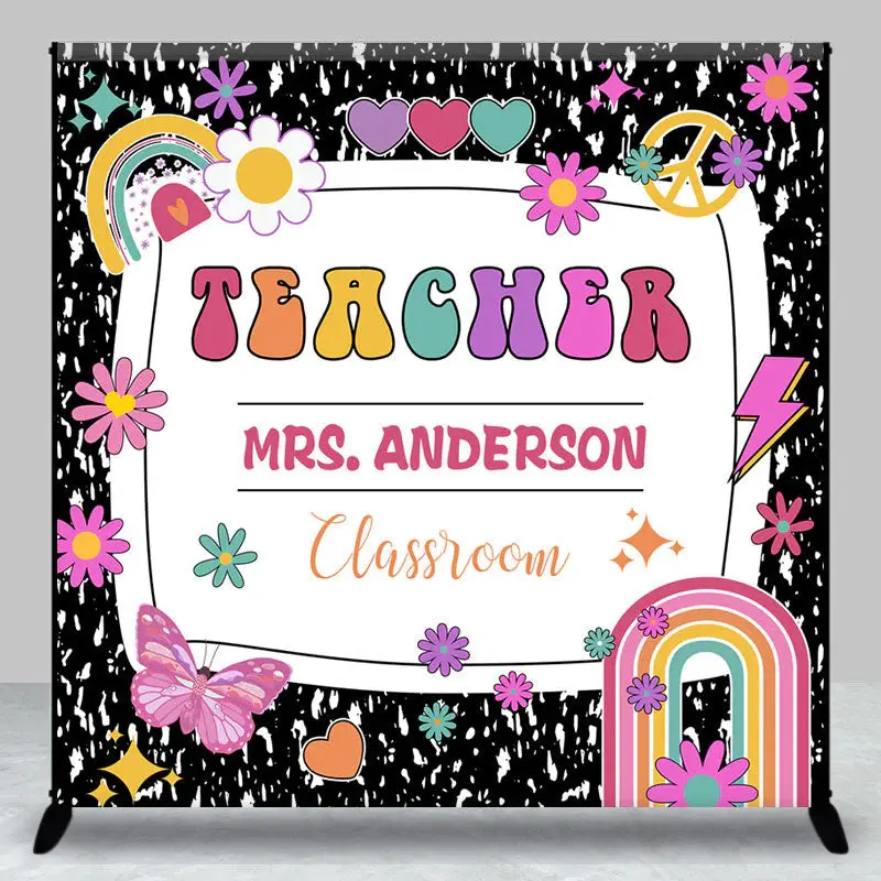 Black Teacher Rainbow Custom Back To School Backdrop