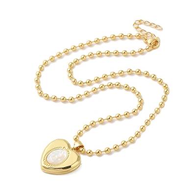Real 18K Gold Plated Brass Pave Shell Ball Chain Locket Pendant Necklaces for Women