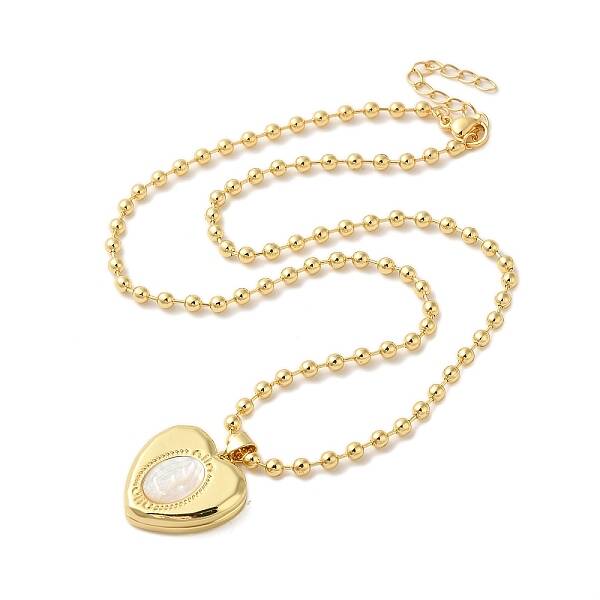 Real 18K Gold Plated Brass Pave Shell Ball Chain Locket Pendant Necklaces for Women